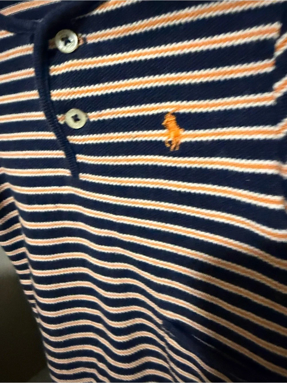 Vintage Ralph Lauren Navy Striped Baby Romper with Orange Pony